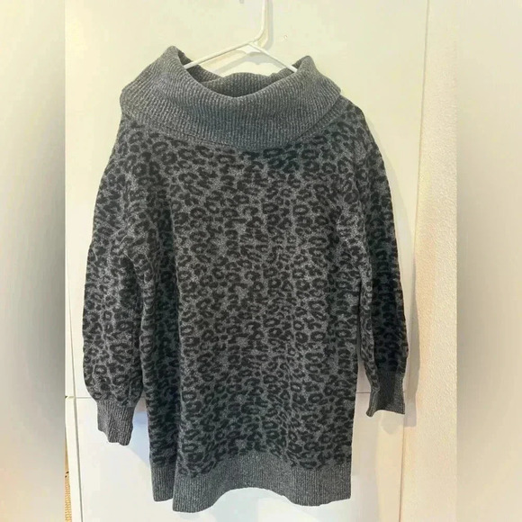 Anthropologie Emmy Cowl Neck Leopard Print Charcoal Gray Sweater - Picture 3 of 7